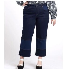 Universal Standard X Erdem Hana Patchwork Wide Leg Crop Jeans Womens Sz 18 Blue